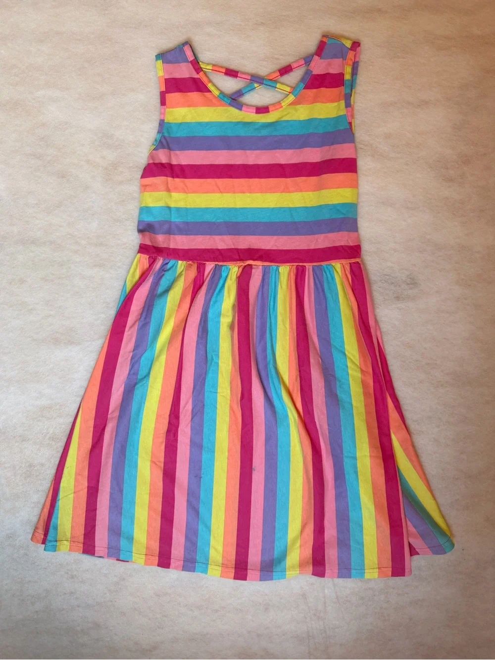 Rainbow Stripe Sleeveless Girls' Dress